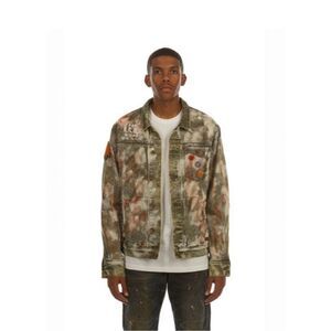 Akoo bleached denim distressed knighted 3x jacket